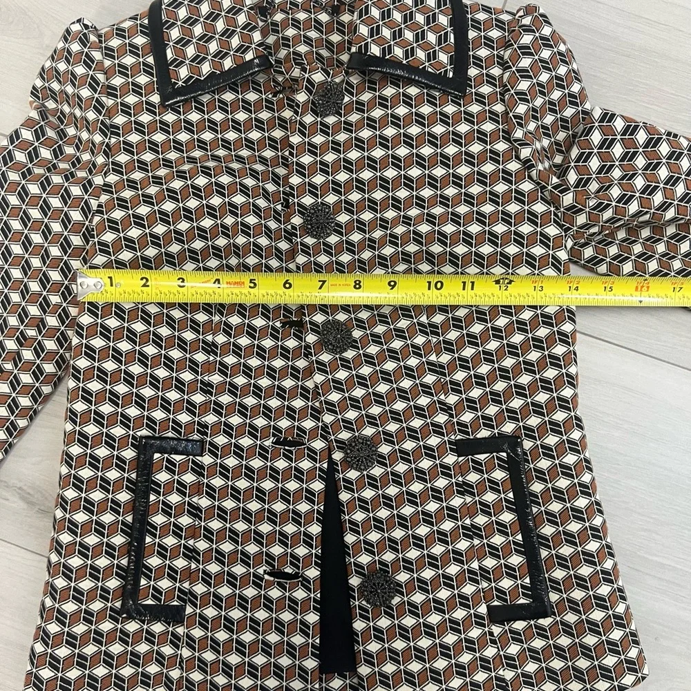 Elie Tahari Women's Blazer Geometric Pattern Brown‎ Black Sz 0 Vintage Retro 70s